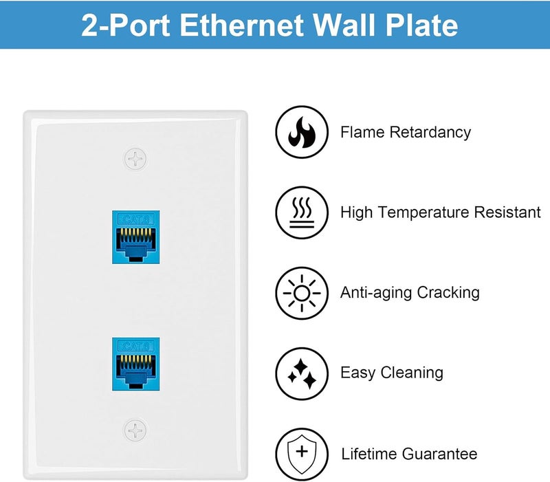 iwillink (5-Pack) Ethernet Wall Plate, 2-Port Keystone Wall Plate with RJ45 Keystone and Low Voltage Mounting Bracket, Female to Female Cat6 Wall Plate, Blue - Image 3